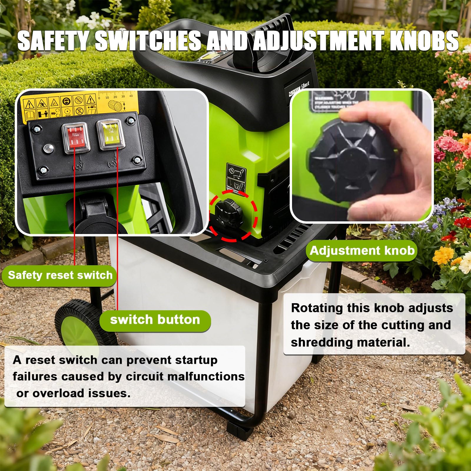 Trituradora Rápida De 2800 W, con Depósito Recolector Desmontable De 60 L, 5000 R/Min, para Ramas De 45 Mm/1,77", Astilladora De Madera, Trituradora Eléctrica para Jardín