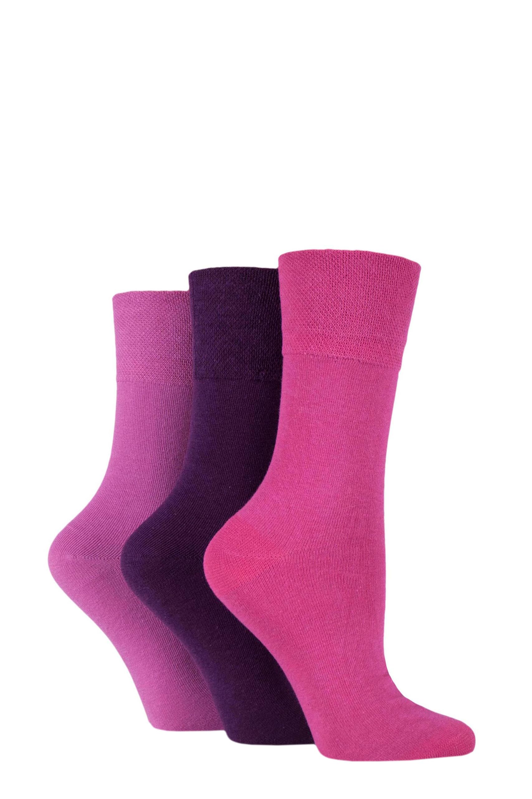 IOMI Footnurse Women’s 3 Pair Gentle Grip Bamboo Diabetic Socks – Comfort Top, Breathable for Sensitive Feet, Circulation, Swollen Legs 4-8 (UK, Numeric, 4, 8, Regular, Regular, Pink/Purple)