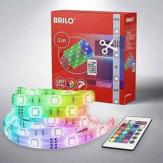 BRILONER - LED Strip 3m mit Fernbedienung, buntes RGB Licht, dimmbar, LED Streifen, Leiste, Zimmer deko, Gaming Deko, Band, Lichtleiste, Lichtband, Beleuchtung, 300x1x0,3 cm, Weiß