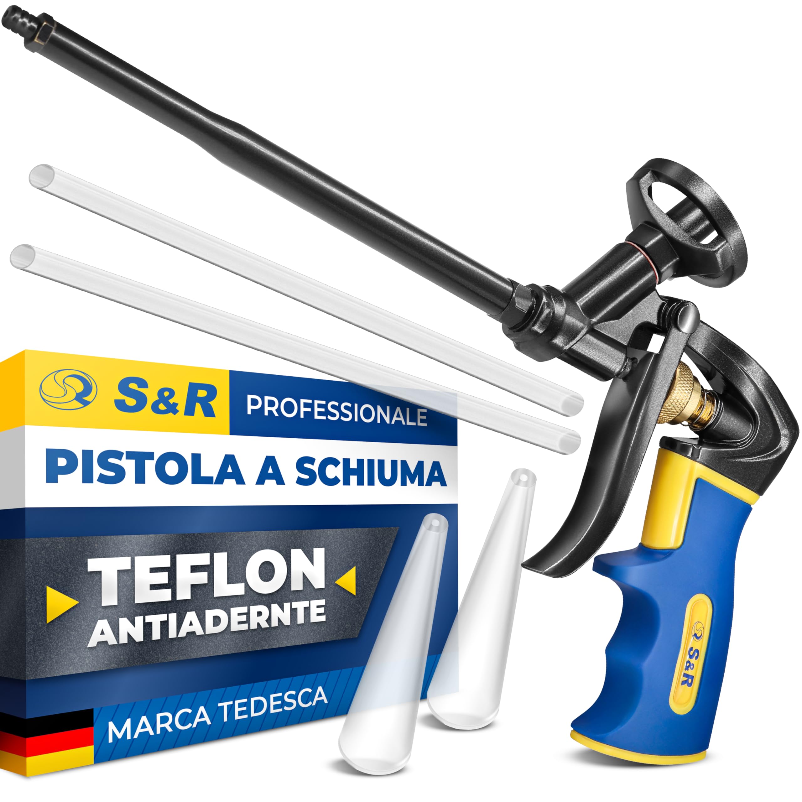 S&R Pistolet à Mousse Expansive Polyuréthane Pistolet à Calfeutrer Professionnel avec sortie mousse réglable et précise. Pistolet en Teflon pour Cartouche et Canettes de Mousse