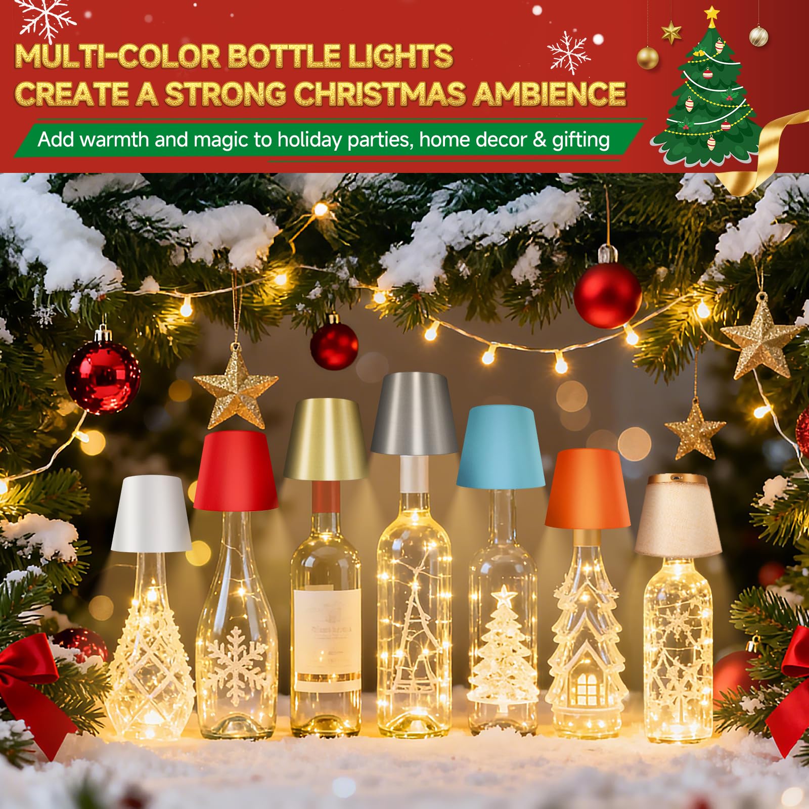 2025 Nuova lampada per bottiglie - Luci LED per bottiglie di liquore e vino, paralume senza fili, luce superiore per bottiglia di whisky, kit luce notturna con tappo per bottiglia, ricaricabile
