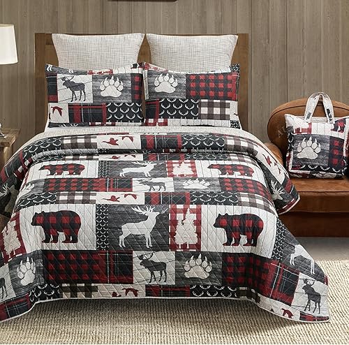 Miniatura 10 de Virah Bella - Juego de edredón rústico matrimonialqueen con bolsa a juego - Juego de edredón de cabina 2 fundas de almohada - Respaldo de microfibra