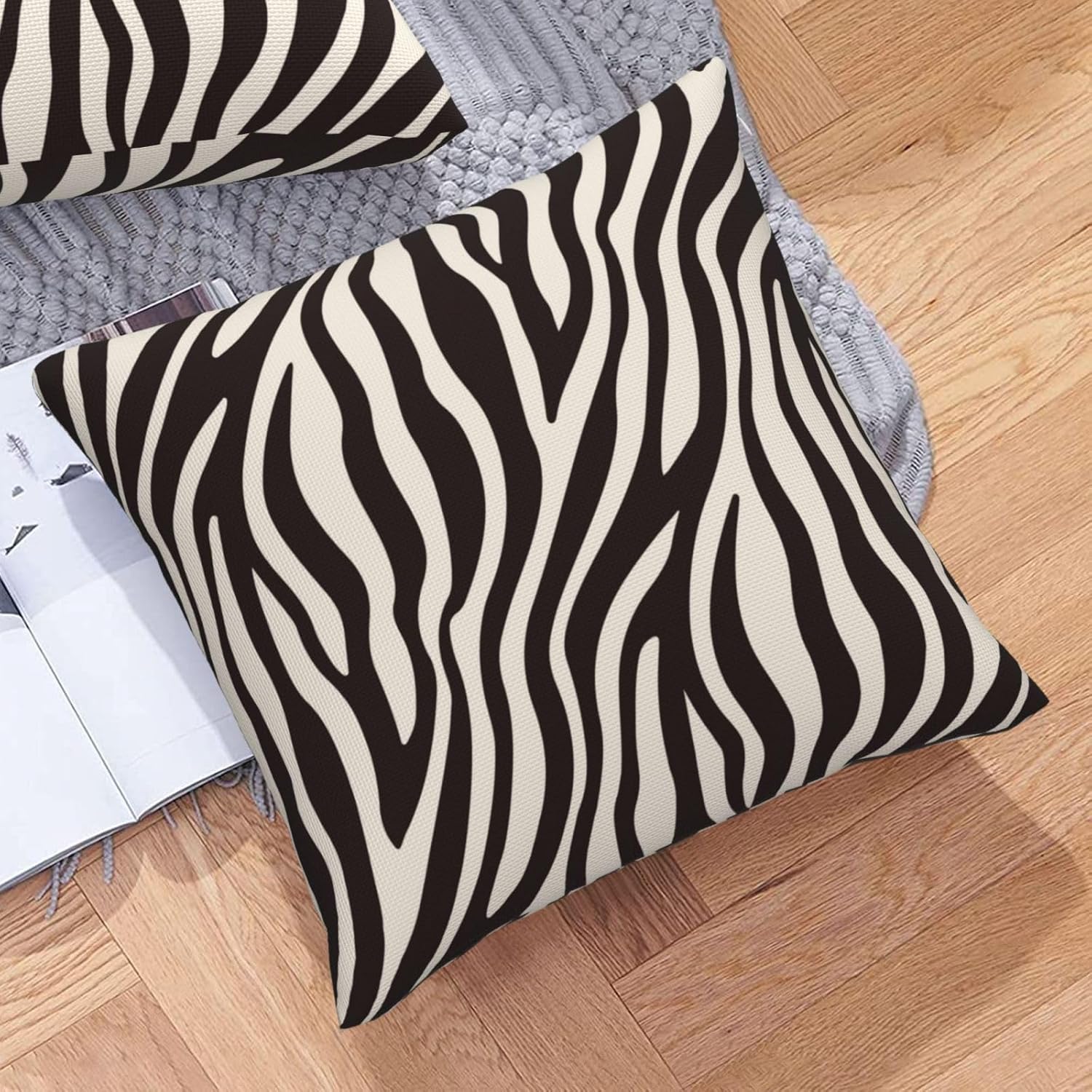 Black and White Zebra Print Throw Pillow Covers 20x20 Set of 2 Striped Decorative Pillow Cover Modern Outdoors Square Pillowcase Cushion Case Home Decor for Sofa Couch Bed - Image 6