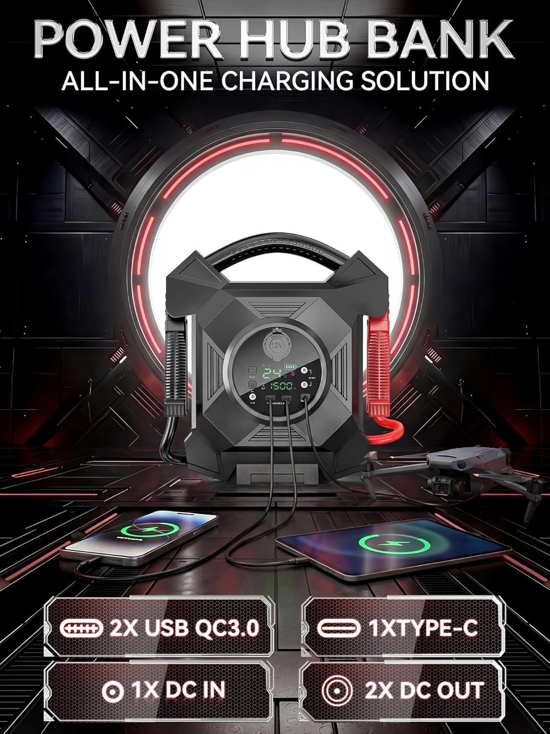 Truck Jump Starter Heavy Duty,CAT797 30000A 12V/24V Portable Lithium Battery Jumper,-40F° Instant Start Battery Booster Pack,for Semi Truck,Gasoline/99L and Diesel Engines Up to 50L,Class 8