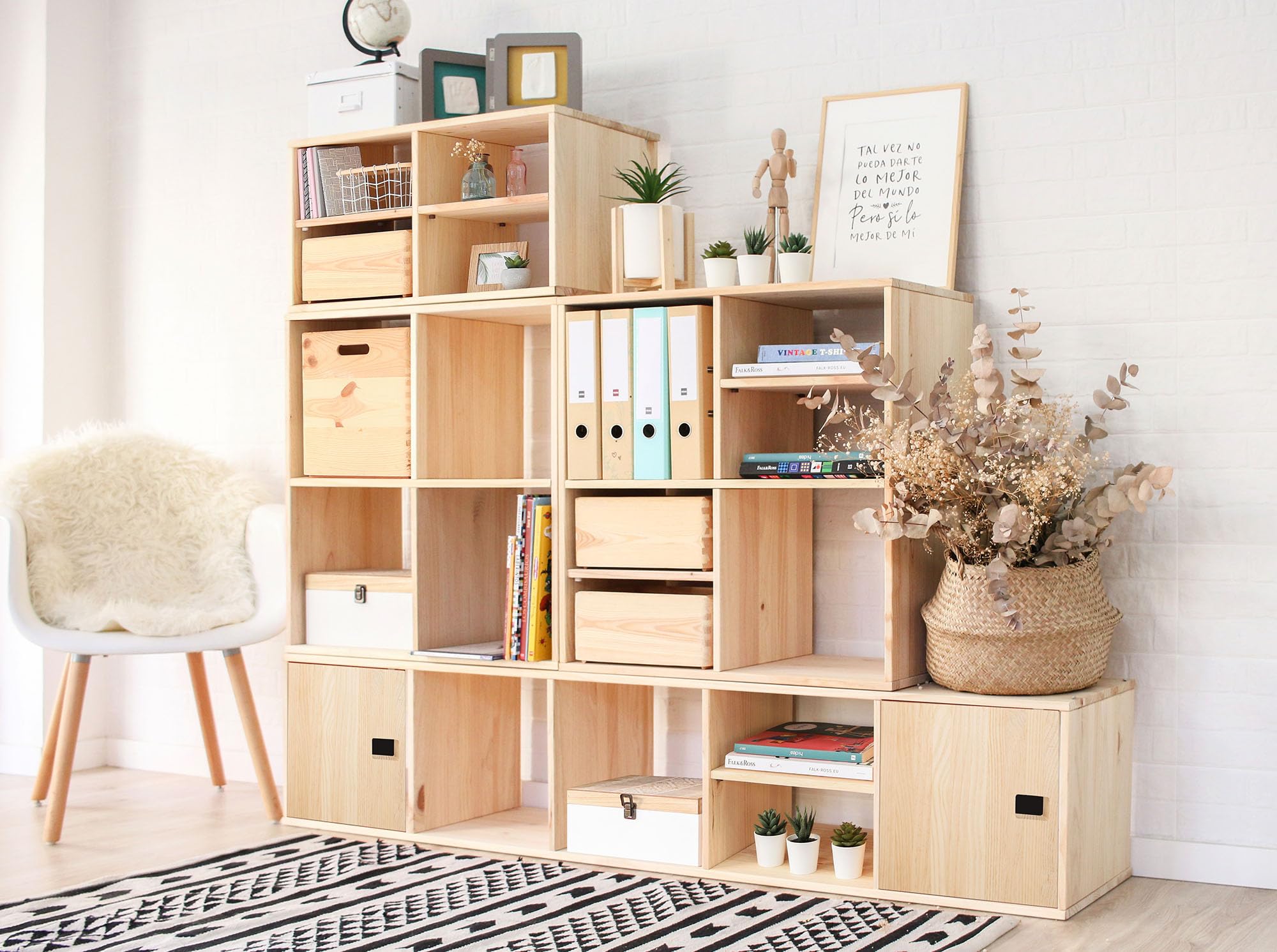 Astigarraga Kit Line Estantería Modular 6 Cubos Dinamic, Madera Maciza Pino - 105,4x70,8x33 cm