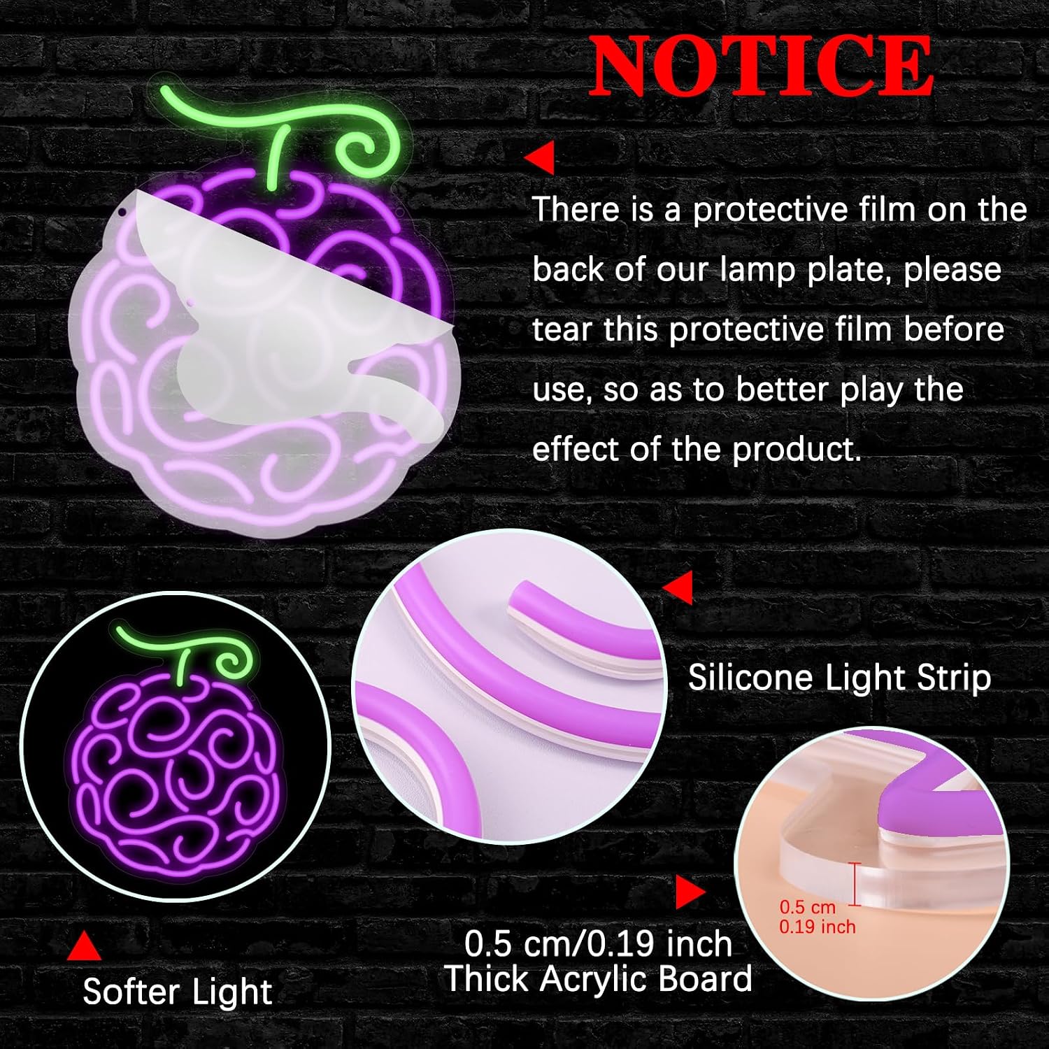 GTOTd Cyber Fruit-Pitaya Wall Art Decor Lamp Led Neon Sign.Purple Classroom Bedroom Gifts Merch Party Supplies for Acrylic USB Powered Home Night Light Living Kids Room Shop Bar
