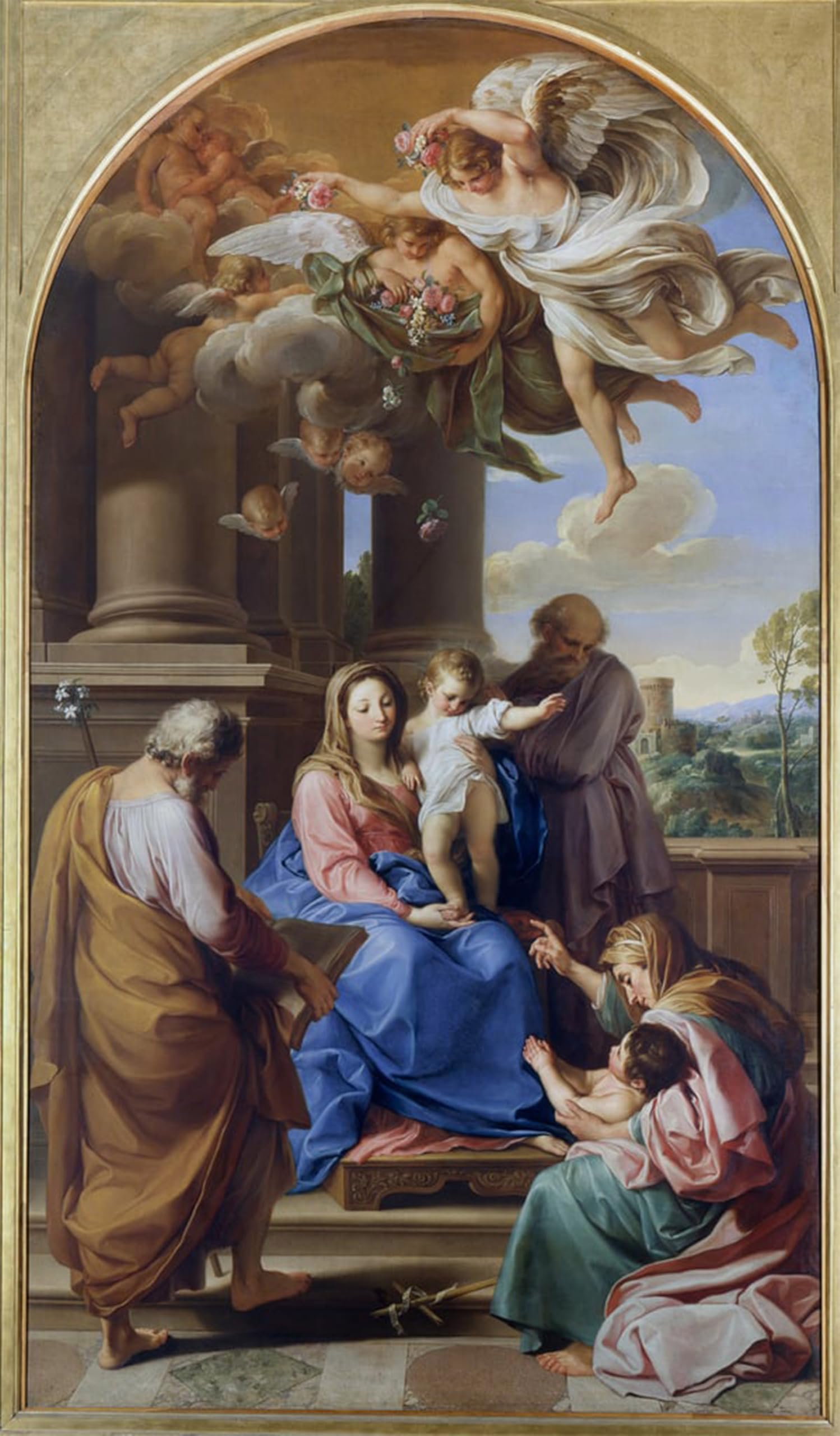 ARTXLXXBN Famous Painting Canvas Artwork Graffiti Print Lady and Child with Saints Zacharias by Pompeo Girolamo Batoni Portrait Canvas Image for Home Decor 60x90cm