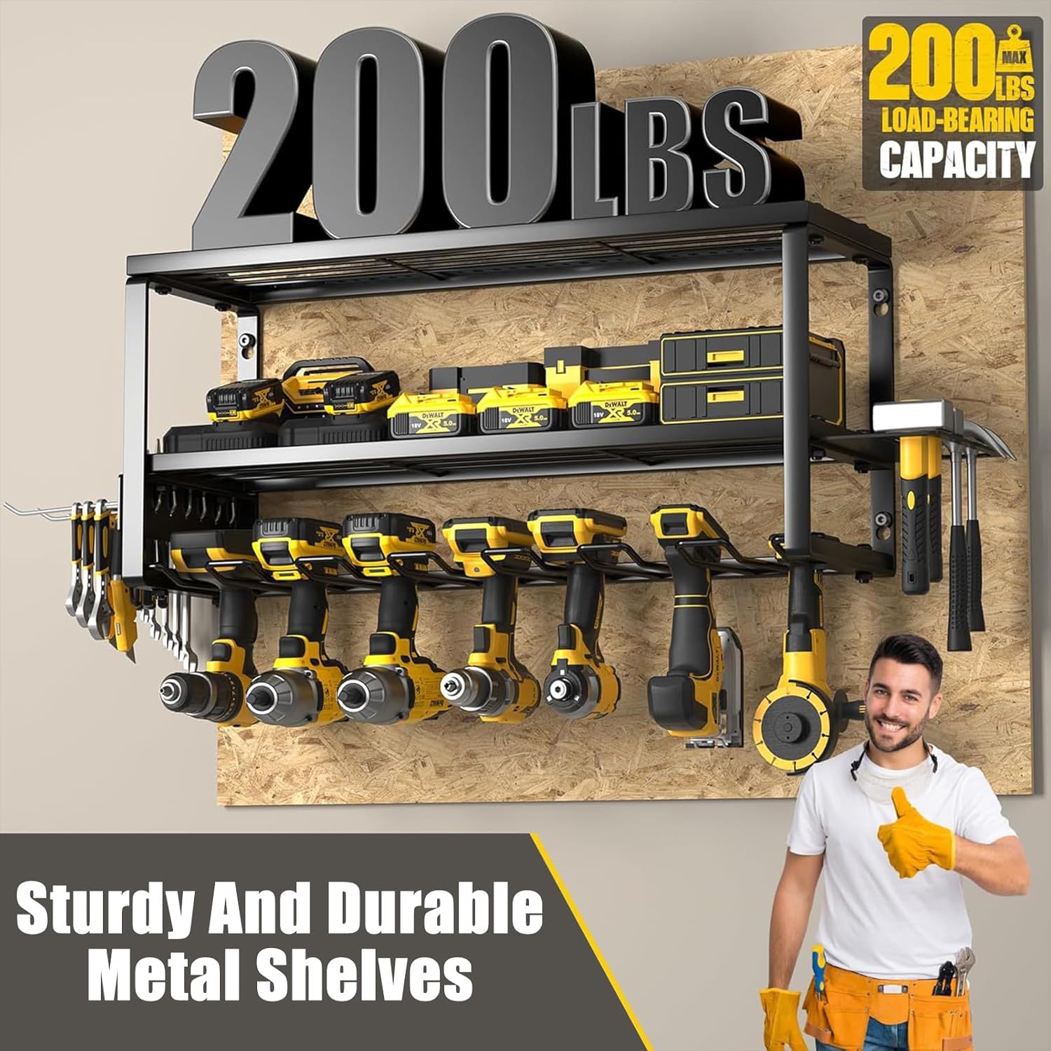 Garage Tool Organizer Wall Mount, 26x12x7.9in Power Storage Rack Garage Holder, 200LB Load-bearing Capacity Heavy Duty Drill Holder for Workshop Shed Van, Big Garage Organization and Storage System