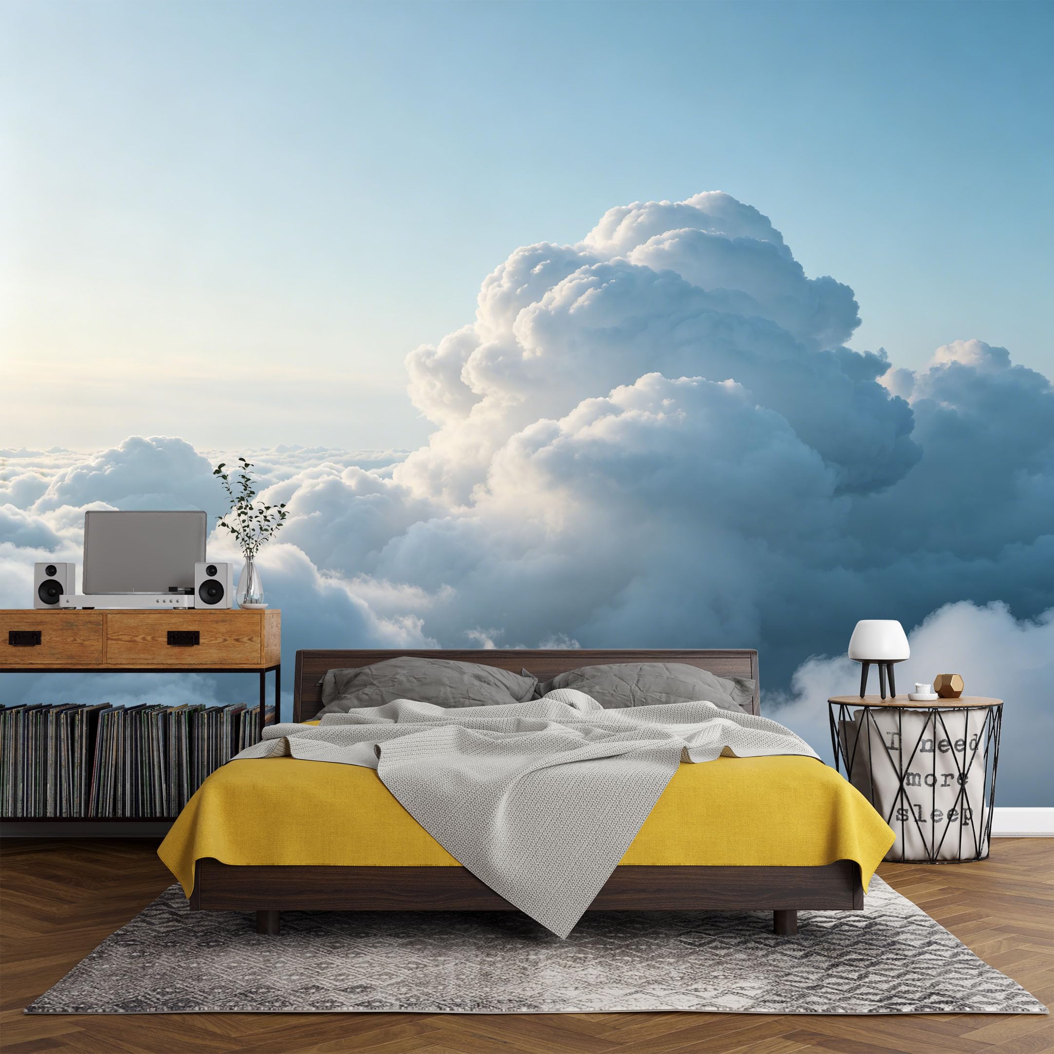 Custom Size Wall Mural Sky Landscape Fluffy Clouds Horizon，SelfAdhesive Art Prints wall Fabric（No PVC） Removable Wallpaper Living Room Decor