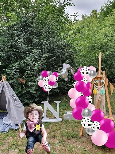 Miniatura 6 de Globo de decoración de fiesta de vaca roja rosa para fiesta temática occidental, globos de vaca blanca de 12 pulgadas, globos de látex con estampado