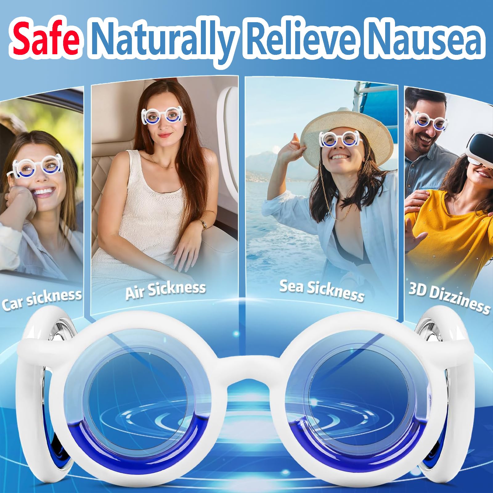 lankai 3 Piezas Anteojos Antimareos Set, Anteojos Portátiles Para Aliviar Las Náuseas, Pulseras Antimareo Niños Y Adulto, Aliviar El Mareo, Con Pulsera De Acupresión Contra Náuseas, Para Mareos