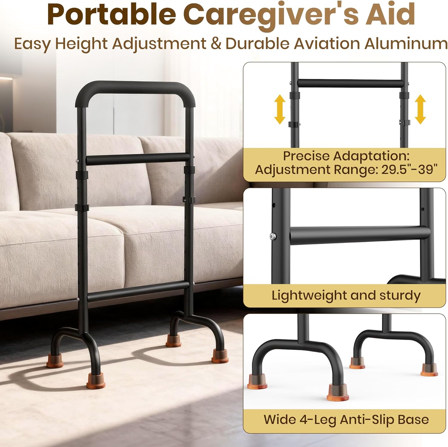 Stand Assist for Chair & Couch - Height Adjustable Mobility Aid for Seniors, Lightweight Aluminum Frame with 450lb Capacity