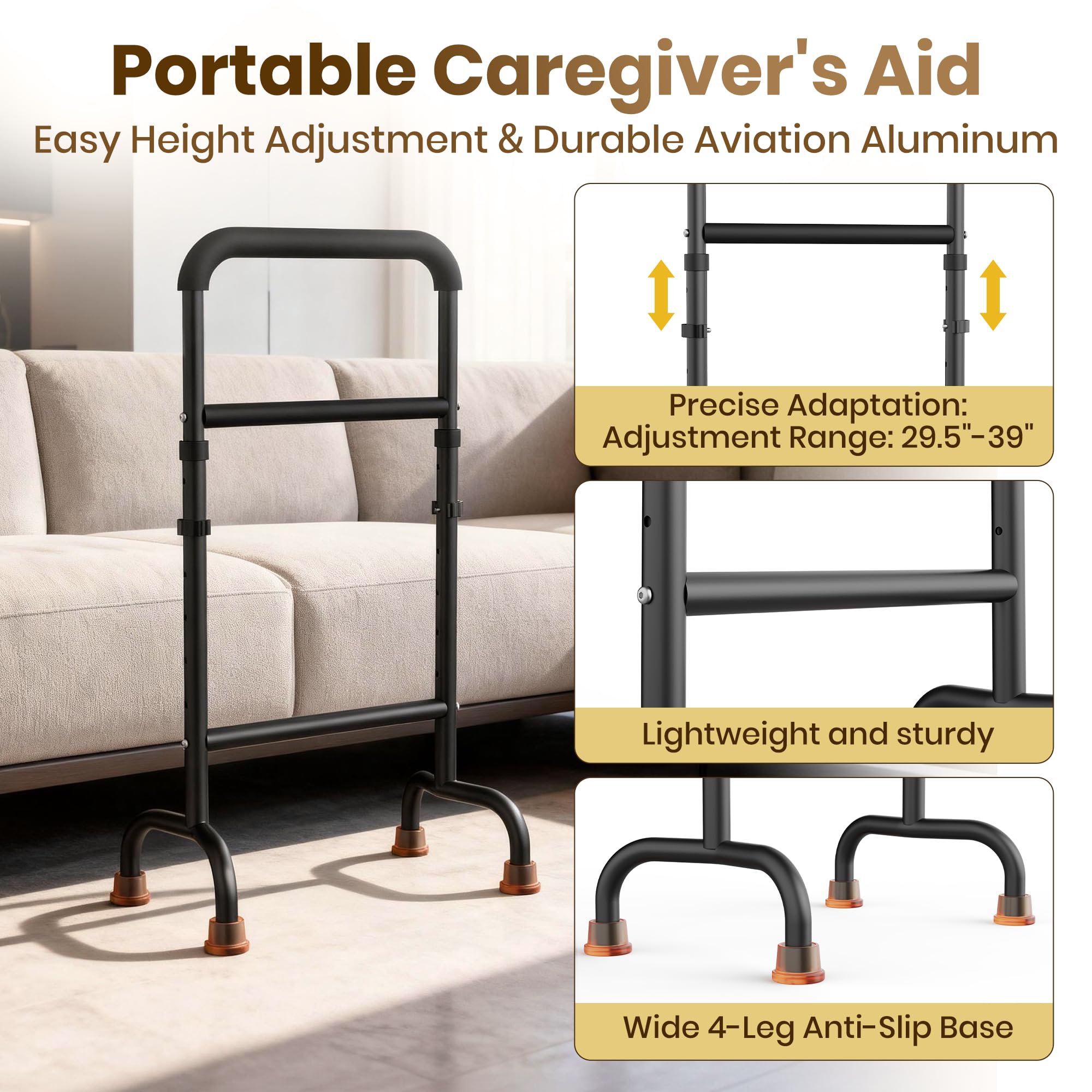 Support Way Stand Assist for Chair & Couch - Height Adjustable Mobility Aid for Seniors, Lightweight Aluminum Frame with 450lb Capacity