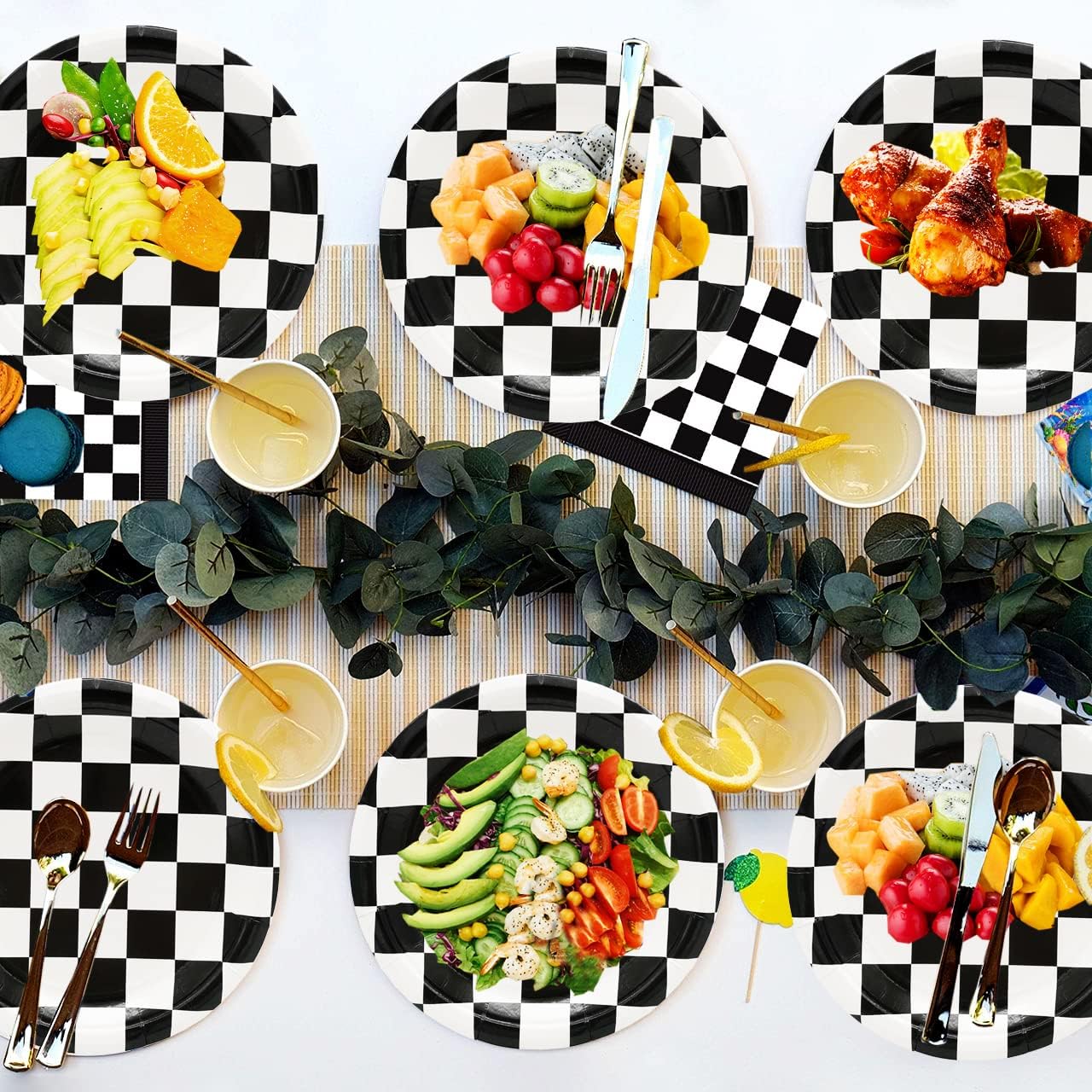 25Pcs Race Car Birthday Party Supplies Black and White Checkered Plates Race Car Dessert Plates 7"Checkered Flag Plates Race Car Plates for Black and White Themed Vintage Racing Party Decorations - Image 4