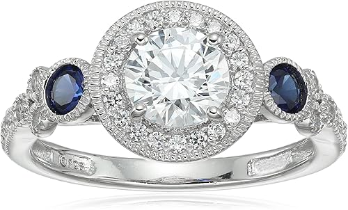 Tienda Collection Platinum-Plated Sterling Silver Infinite Elements Cubic Zirconia Antique Round-Cut and Created Sapphire Ring