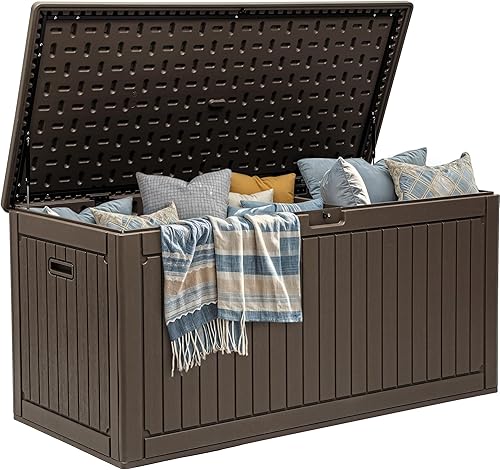 Vista 32 de Yitahome Caja de almacenamiento para exteriores de 32 galones, caja de resina resistente al agua para terraza, contenedor de almacenamiento