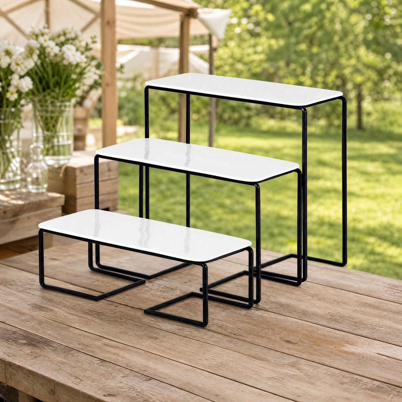 MagiDeal 3 Pezzi Alzatina Buffet Nero Alzata in Ferro Minimale Supporto Espositivo per Ristorazione Alberghiera