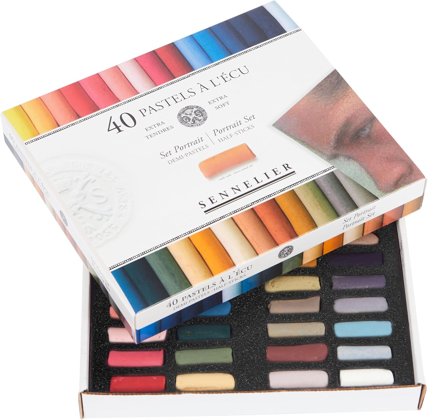 SENNELIER Extra-Soft Half French Pastel Professional Portrait Artist Box Set, 40-Colors