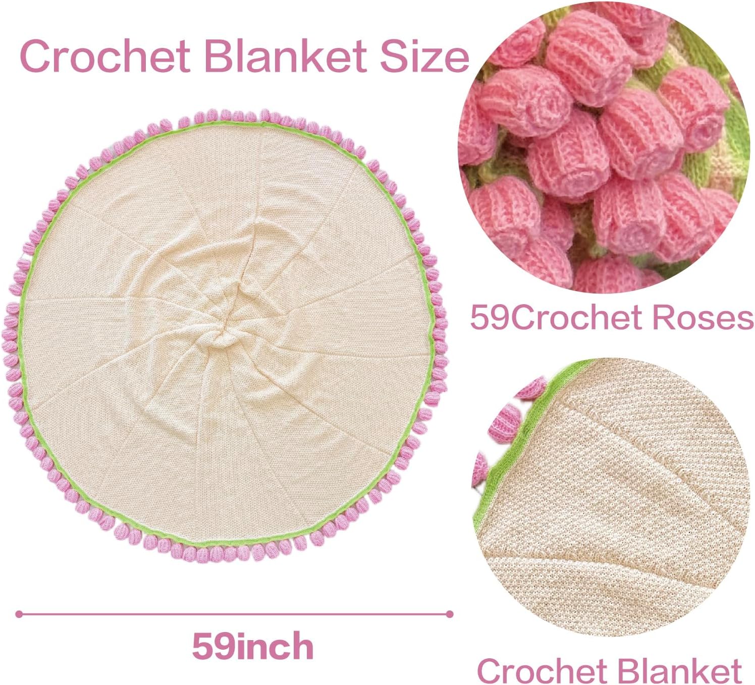 Pink Rose Flowers Bouquet Blanket, Tulip Flower Throw Blankets, Romantic Gifts for Mom, Sister, Friend for Birthday, Valentine, Mother's Day(59 Inch)