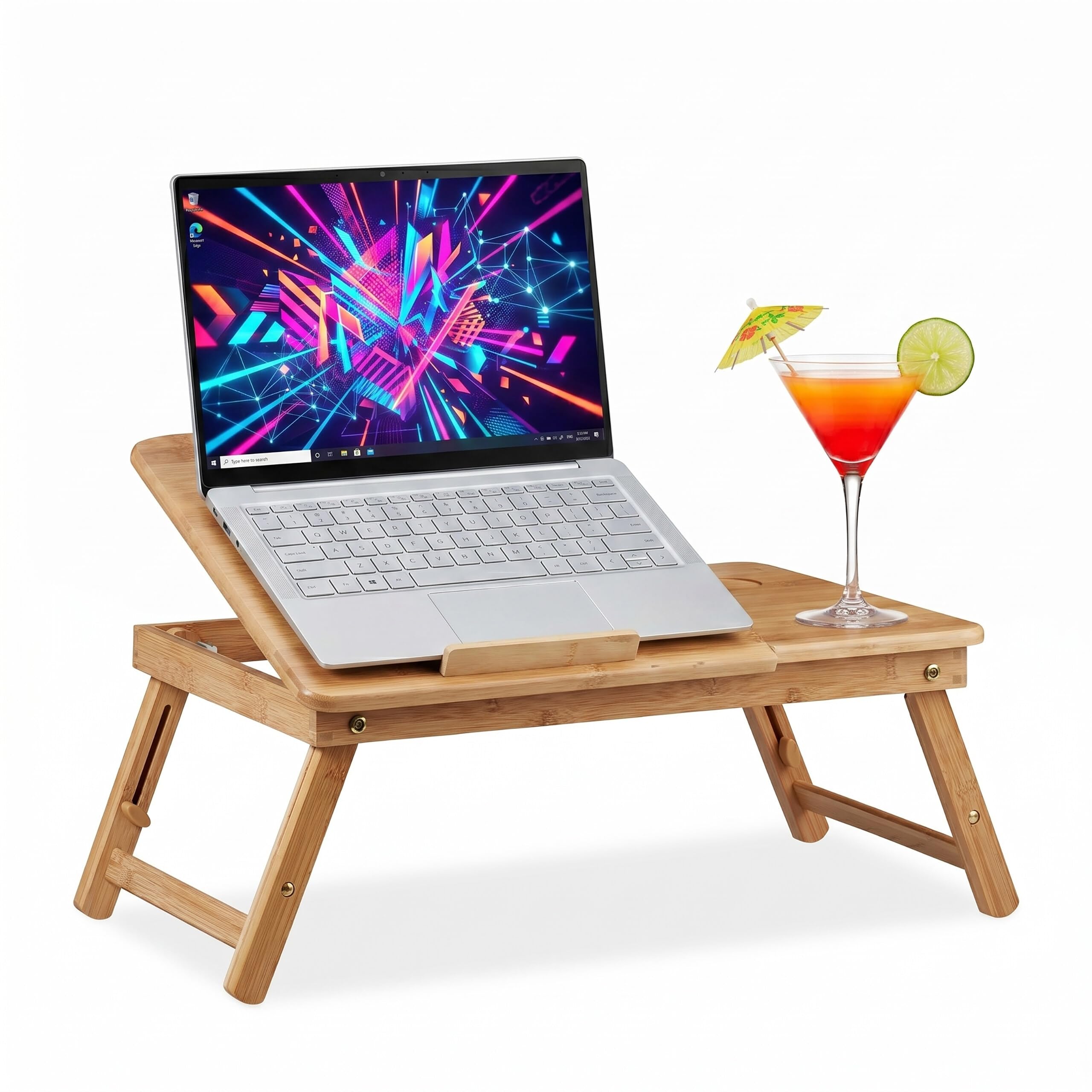Relaxdays 10022219 Table d’Ordinateur Portable pour Lit Hauteur Réglable, Plateau en Bambou avec Tiroir, 30x69x35cm, Nature, HLP 30 x 69 x 35 cm