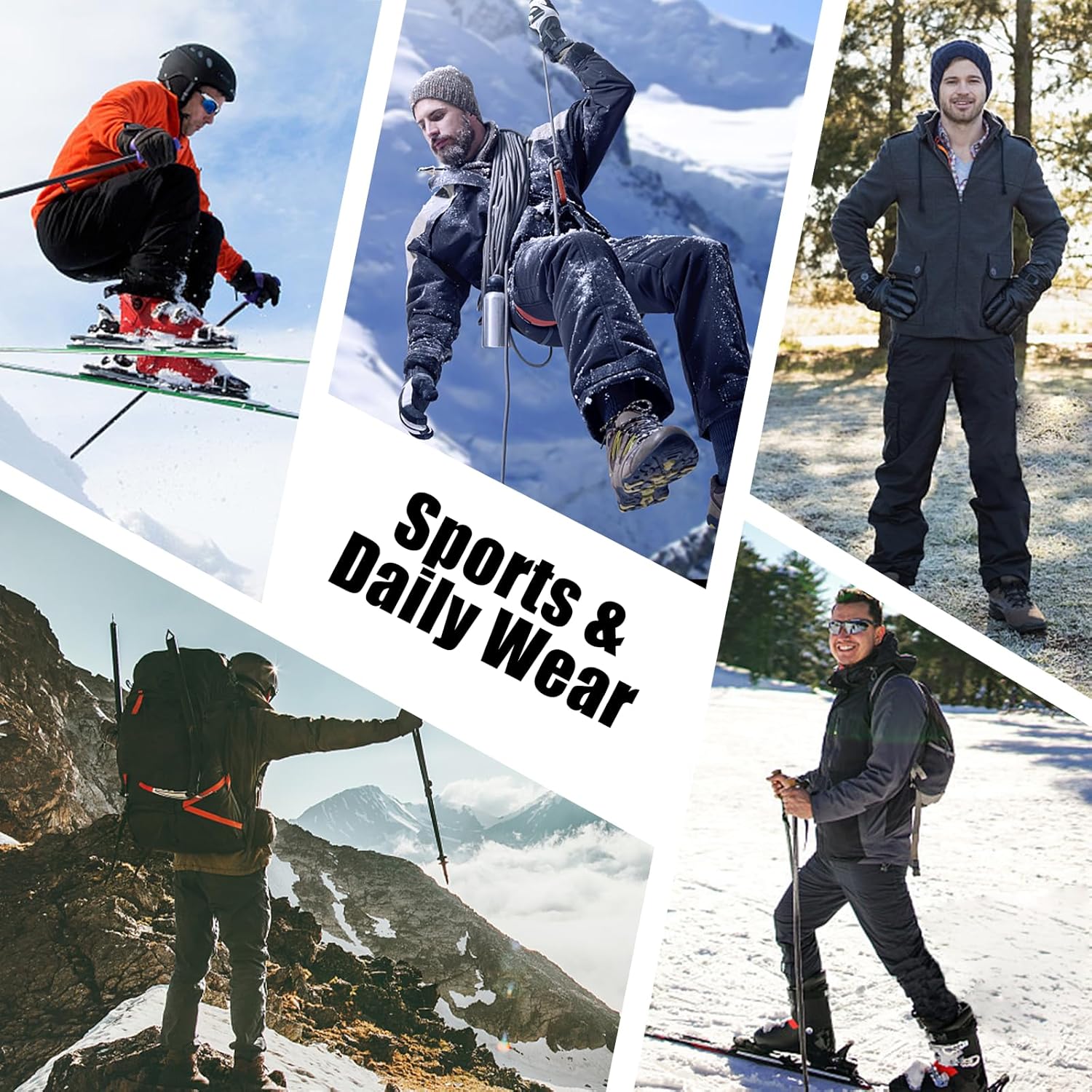 MOURCE Fleece Lined Winter Pants for Men Water Resistant - Snow Ski Pants Softshell Hiking Pants with Pockets