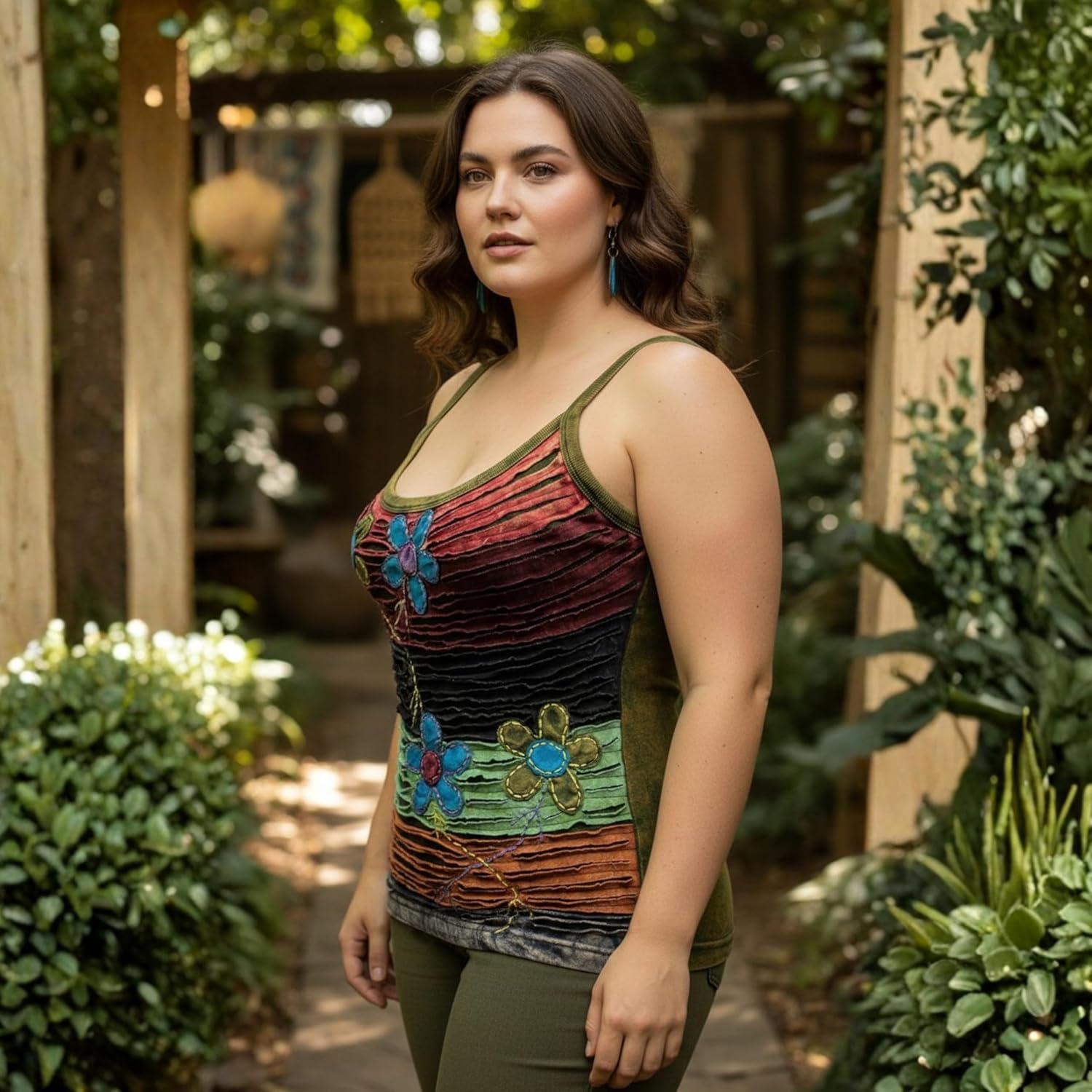 Shopoholic Fashion Women Cotton Hippy Razor Cut Vest Top Floral Embroidery Summer Sleeveless Tank Top - Image 2