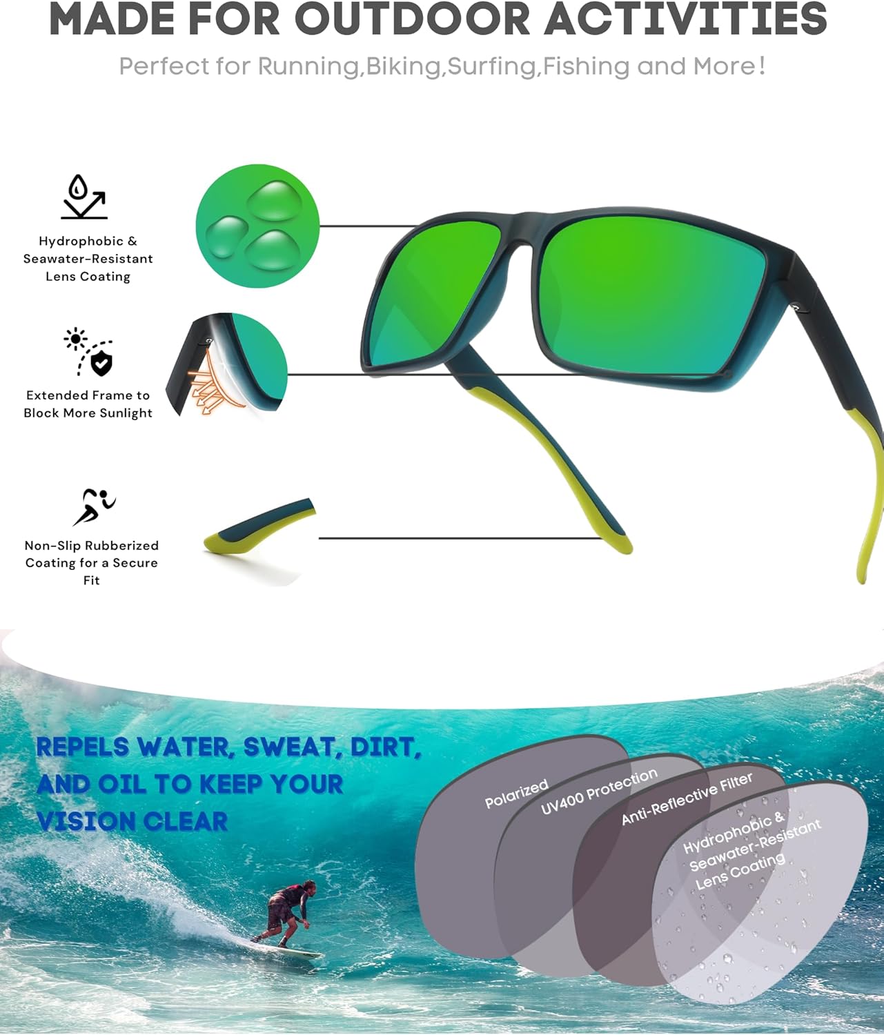 XXL Size Extra Large 159MM Sport Polarized Sunglasses for Big Wide Heads Men TR90 Outdoor Cycling Running Fishing