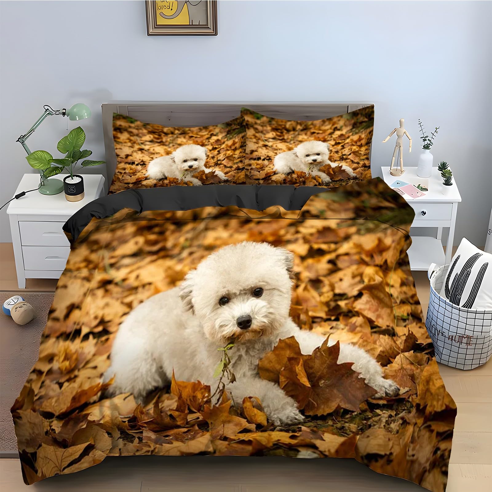 Parure de lit 3 pièces motif caniche pour décorer une chambre chaleureuse en hiver