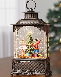 Nutcracker Snow Globe Ballerina Christmas Snow Globe Lantern, Lighted Musical Christmas Decorations Indoor for Home with Music Timer Swirling Glitter, USB or Battery Operated