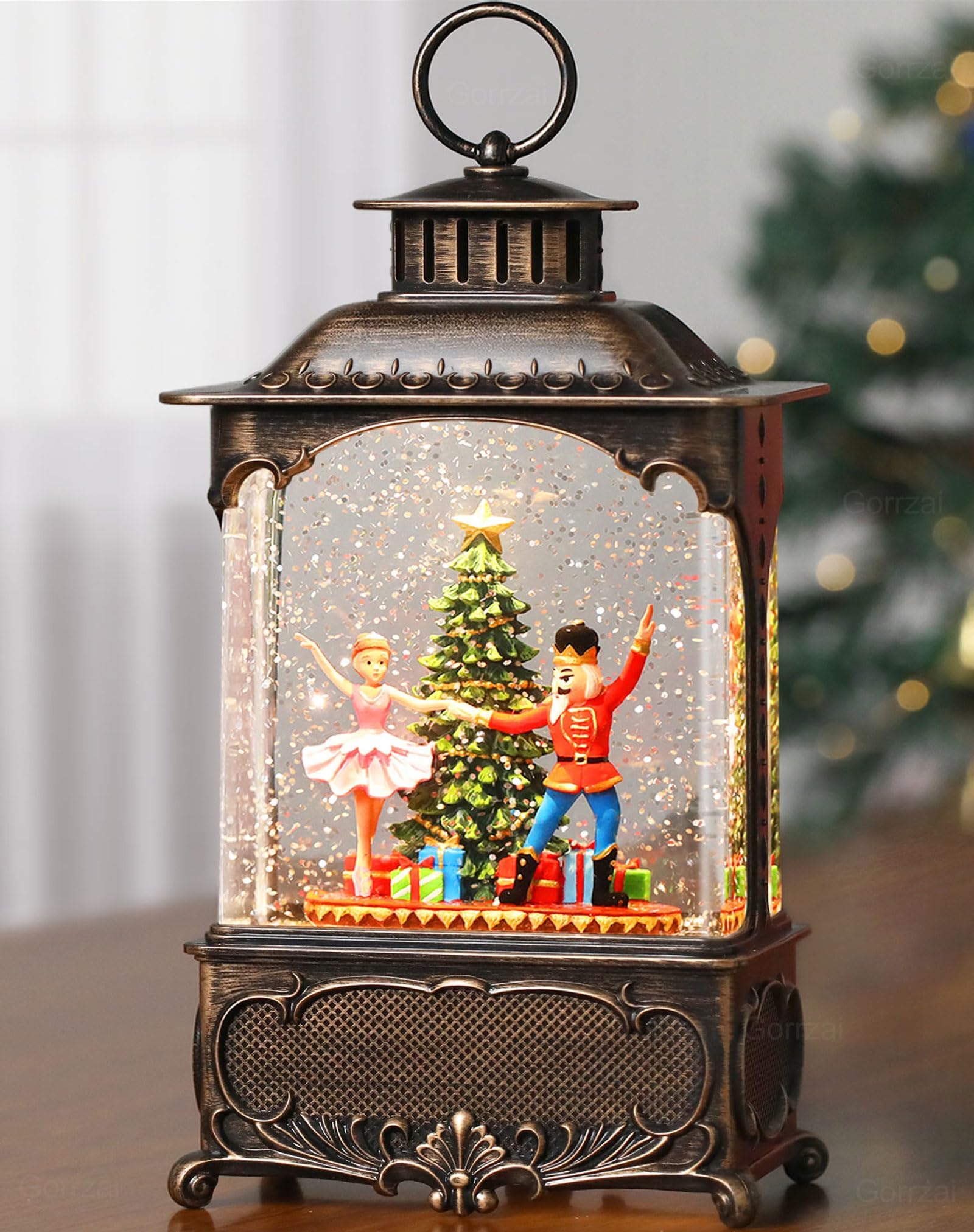 Nutcracker Snow Globe Ballerina Christmas Snow Globe Lantern, Lighted Musical Christmas Decorations Indoor for Home with Music Timer Swirling Glitter, USB or Battery Operated