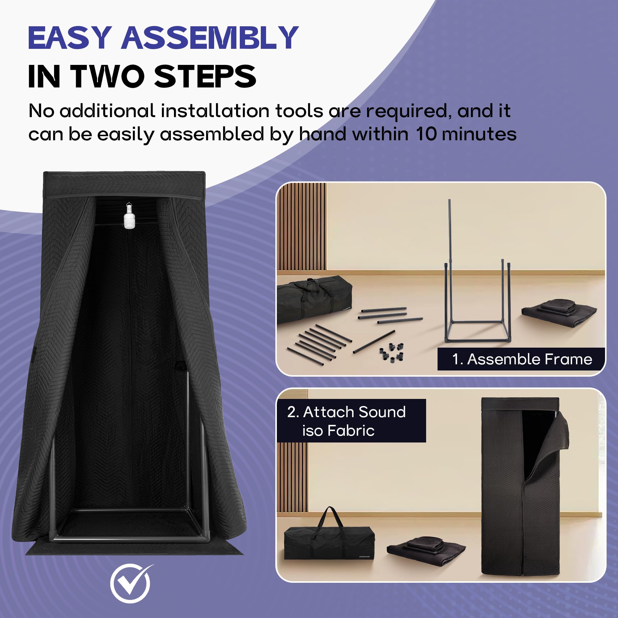 Starfavor Portable Vocal Booth - Sound Booth for Recording Echo-Free Vocals, Double-layer 360 Reverb Stand-In Isolation Shield, Pro-Sound Blankets, Portable Recording Studio with Travel Bag - Image 7