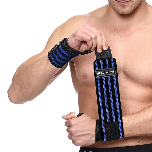 HealthHike Adjustable Cotton Wrist Band for Gym – 4 Strip Blue, Wrist Supporter with Thumb Loop, Sweatproof Grip Band for Workout, Strength Training, Pain Relief, Men & Women Wrist Support for Fitness