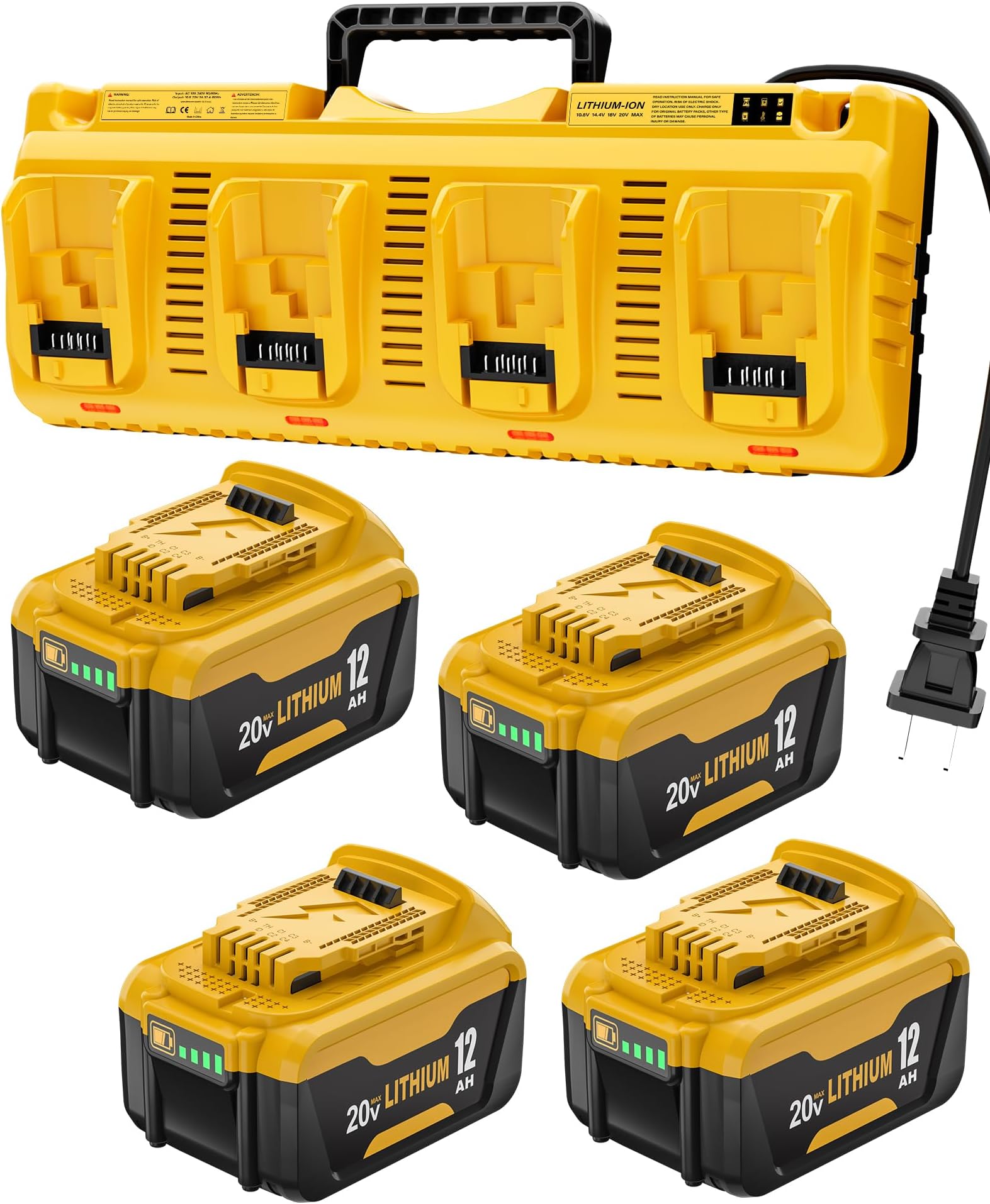 4Pack 12.0Ah Battery Replacement for Dewalt 20V Battery with DCB104 Charger