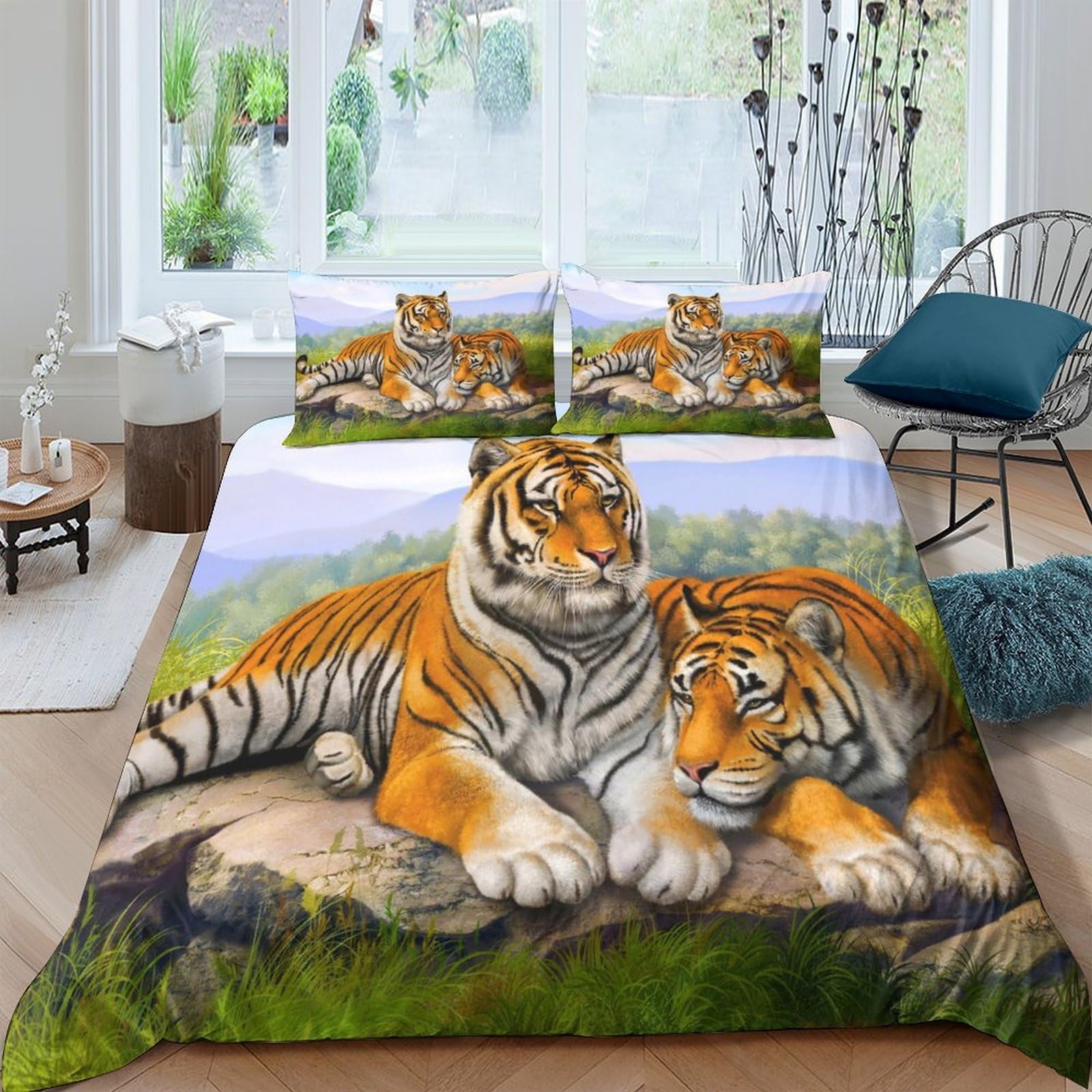 Ctjqhvkz Style-5 3D Printed Tiger Wildlife Fitted Sheet Microfiber Soft Anti-Slip Jungle Animal Mattress Cover For Bedroom Decor Single（135X200cm）
