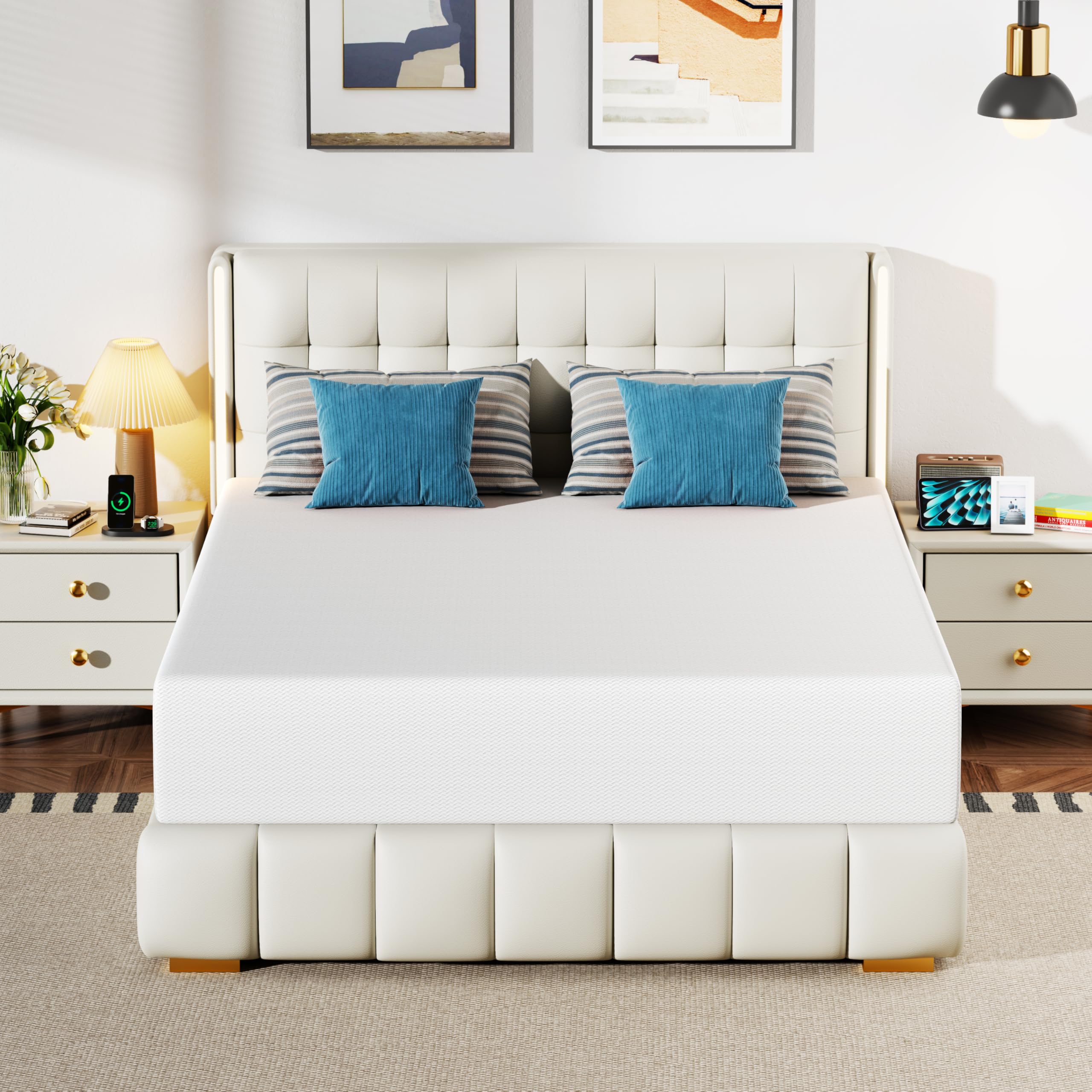 FDW 14 Inch King Mattress, Medium Firm Base Foam, Breathable &amp; Comfortable with Removable Washable Zipper Cover, Bed in a Box, CertiPUR-US Certified, White