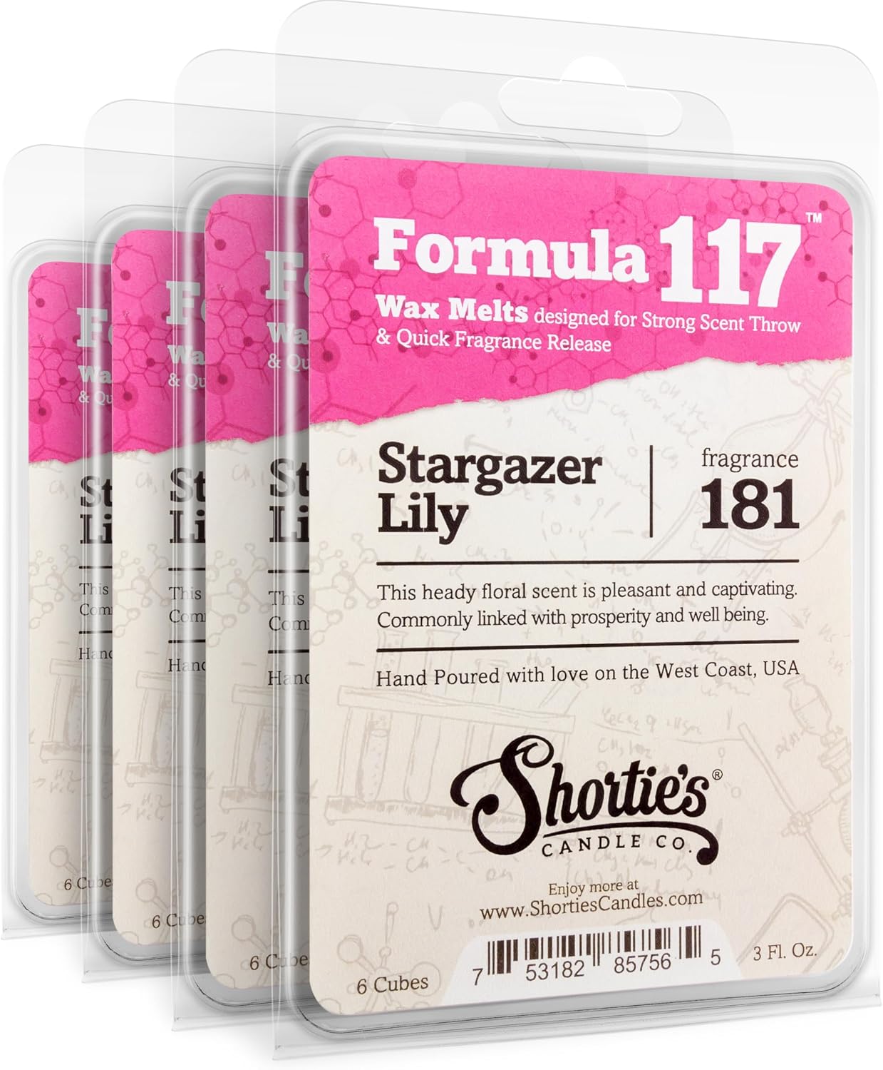 Shortie's Candle Company Stargazer Lily Premium Wax Melts 4 Pack - 12 Oz., Strong & Long Lasting, Non-Toxic - Made with Essential & Natural Oils - Formula 117