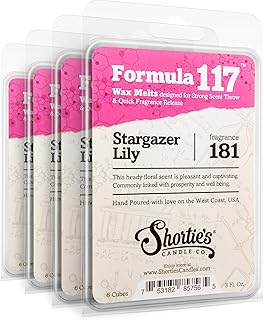 Shortie's Candle Company Stargazer Lily Wax Melts Bulk Pack - 4 Highly Scented 3 Oz. Bars (12 Oz. Total) - Made with Natural Oils - Flower & Floral Air Freshener Cubes Collection