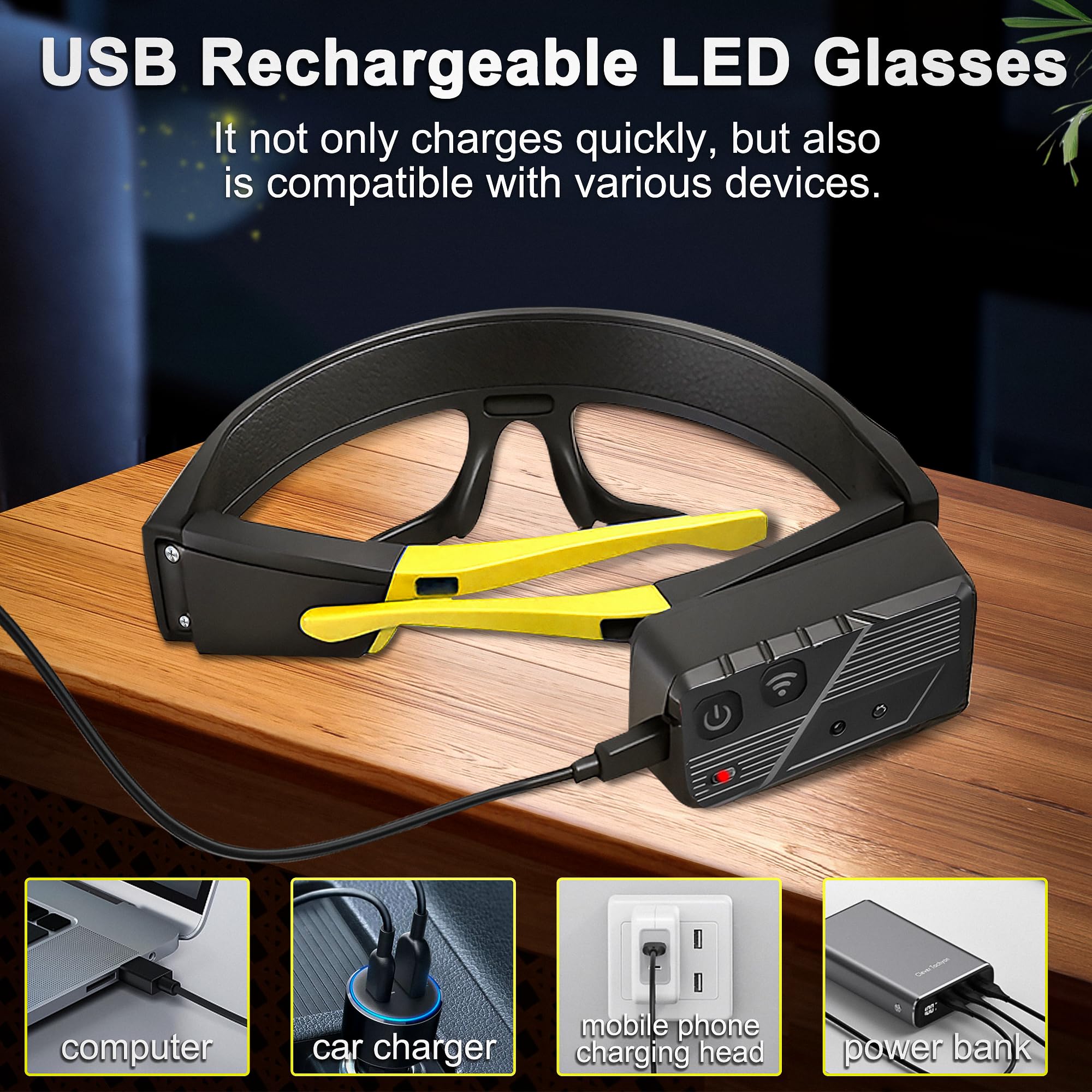 LED Brille Wiederaufladbare Scheinwerferbrille mit Bewegungssensor & Touch-Steuerung, 5 Modi USB C Leuchtende Brille für Laufen Camping Angeln Radfahren Wandern Hände frei Beleuchtete Brille