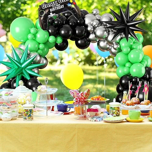 Miniatura 6 de Kit de arco de guirnalda de globos de videojuegos, arco de globos verde y negro plateado con controlador de globos, decoración de fiesta de