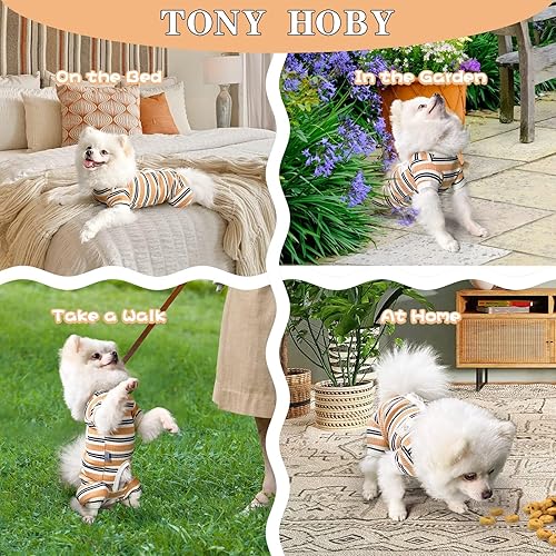 Miniatura 5 de TONY HOBY Pijamas para perros machos, mono de 4 patas con rayas marrones, camisa para perros pequeños y medianos (marrón, macho, L)