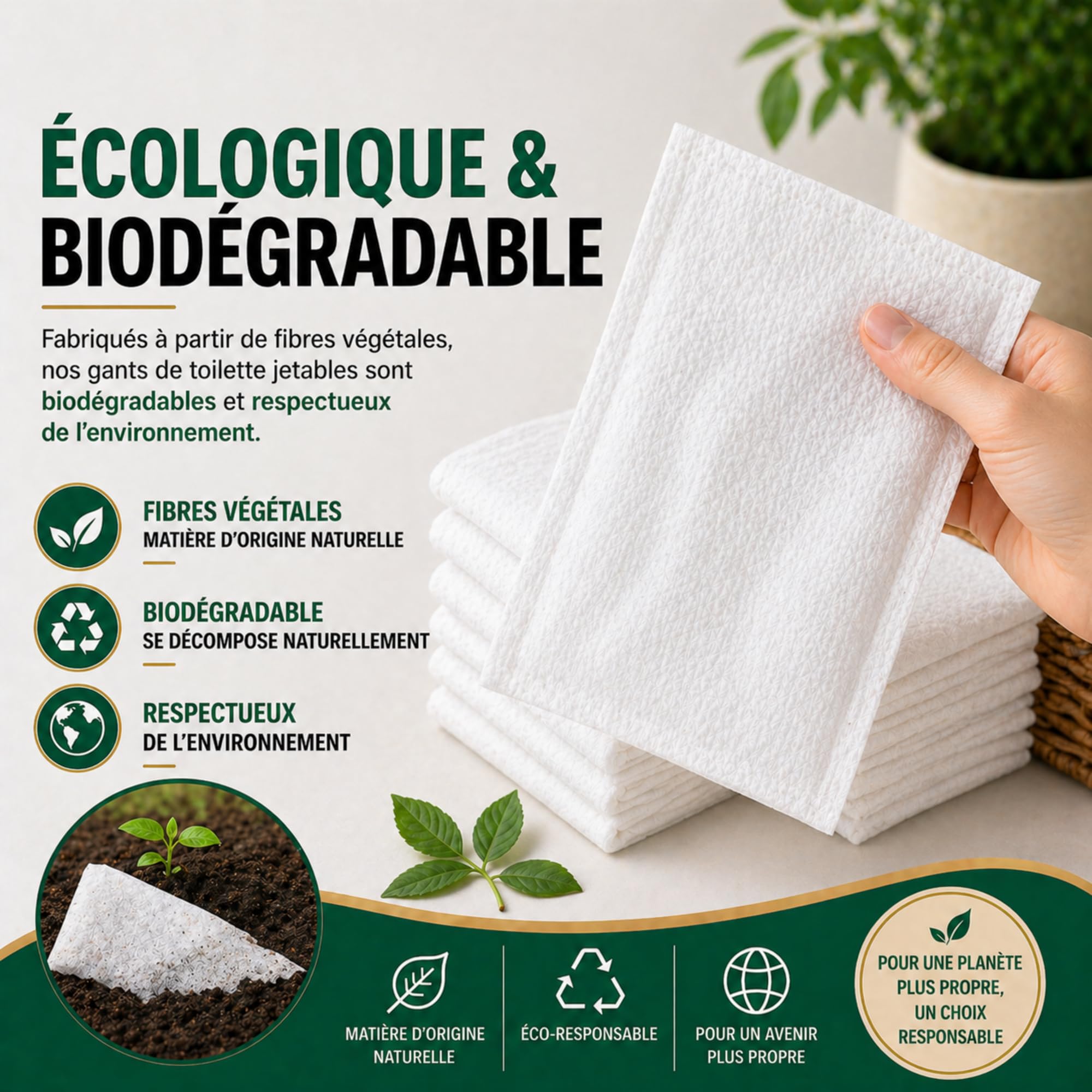 200 Gants de Toilette Jetables Ultra Doux - Non Tissés Molletonnés - Soins Médicaux et Hygiène - Blanc