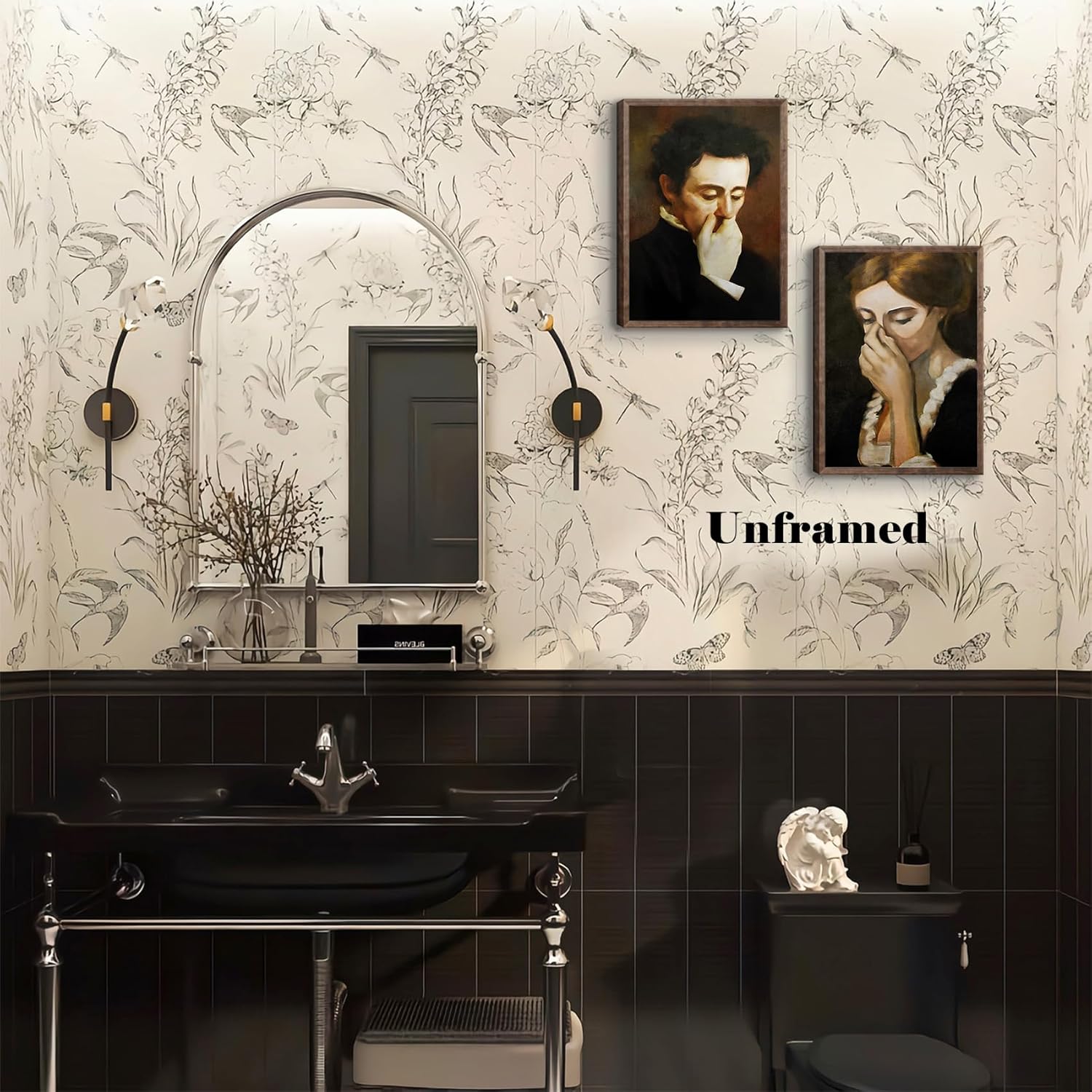 BJVJKSU Funny Bathroom Wall Art Vintage mid century Style Prints Wall Decor Black and White Humor Classical Toilet Bad Smell Pictures Poster Amusing Lady Man Painting Canvas Gift Unframed(8x10in) - Image 3