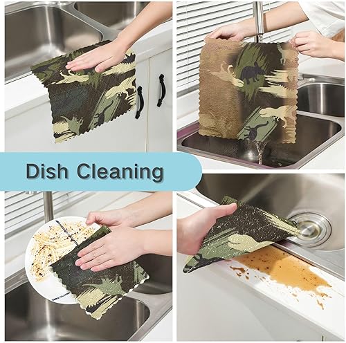 Miniatura 2 de FRODOTGV Camouflage Dinosaur Cotton Decor Microfiber Dish Towels for Kitchen Quick Dry 6 Pack Microfiber Absorbant Towel for Restaurant Oven