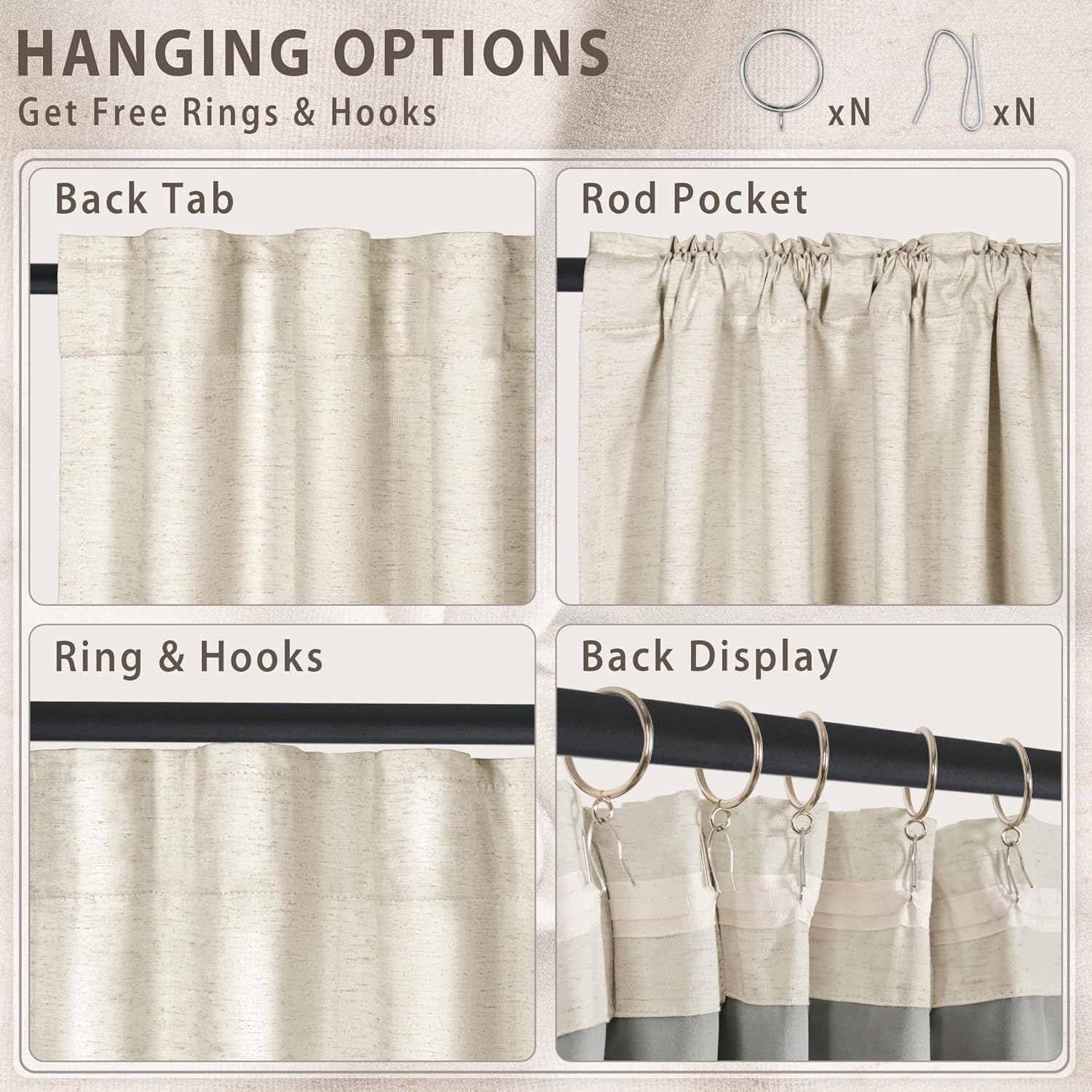 HESTIA Linen Blackout Curtains 108 inches Long 100% Light Blocking Thermal Insulated Drapes Rod Pocket Back Tab Window Curtain for Living Room Bedroom,White,2 Panels (52" W x 108" L)