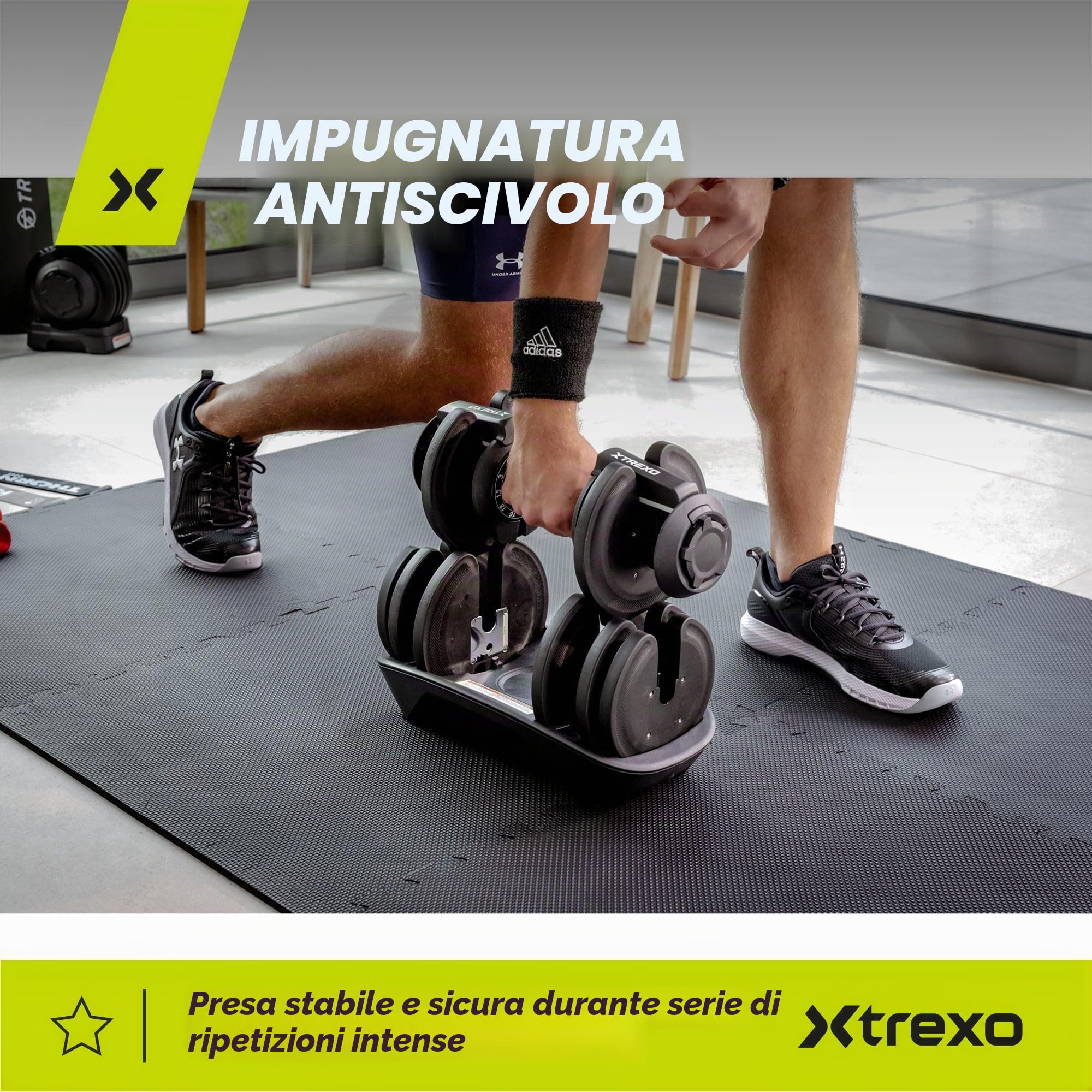 TREXO Manubrio 18|24|32|40 kg con Regolazione del Peso Tramite Rotella Manubrio Palestra Regolabile in Ferro per Esercizi Fitness con Impugnatura Ergonomica Antiscivolo