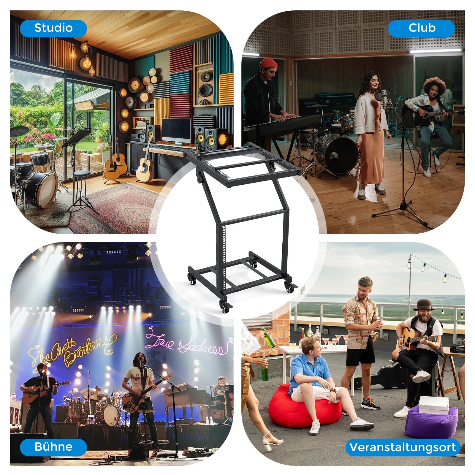 COSTWAY mobiler Rack Wagen, DJ Audioständer 30 Höheneinheiten, DJ Controller Ständer mit verstellbaren Querstreben & abschließbaren Rollen, HiFi Rack für Musikstudio, Sound-Equipment