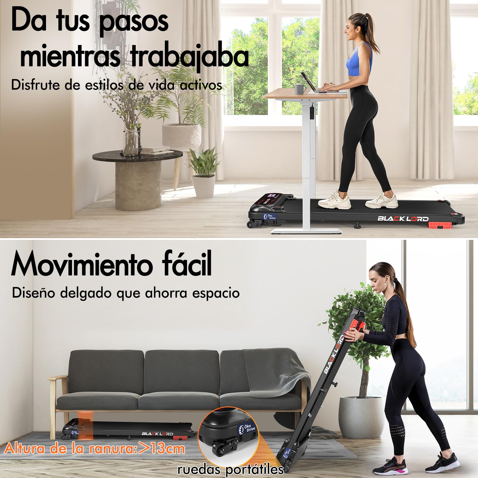 BLACK LORD Cinta de Correr X7, Walking Pad bajo Escritorio, Motor silencioso 3,0CV, 130kg Capacidad, Seguimiento Bluetooth, 3 Niveles inclinación, Correa Antideslizante
