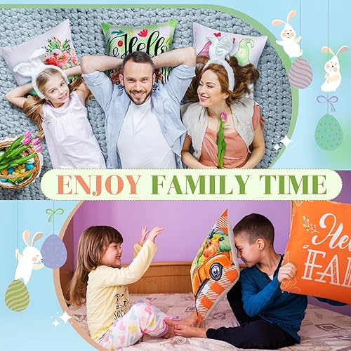 Miniatura 6 de Juego de 16 fundas de almohada para primavera, verano, otoño e invierno, para el hogar, diseño a cuadros, diseño floral, camión, girasol, abeja,