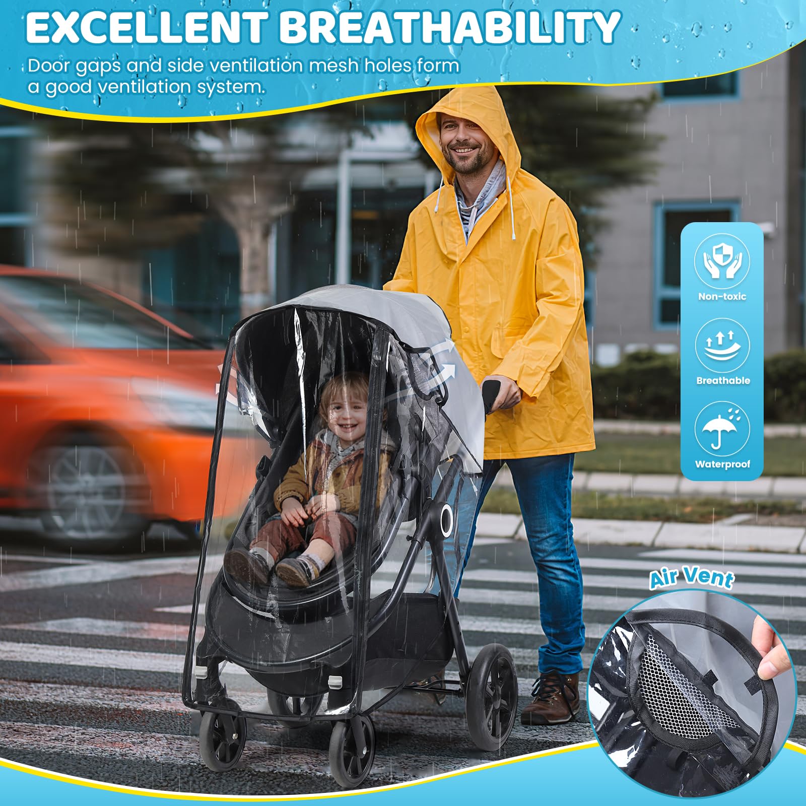 Universal Rain Cover, Zip Opening Roll-up Door for Easy Access, Food-Grade EVA, Quick Installation, Breathable, Waterproof, Odourless, Durable, Clear — view 3