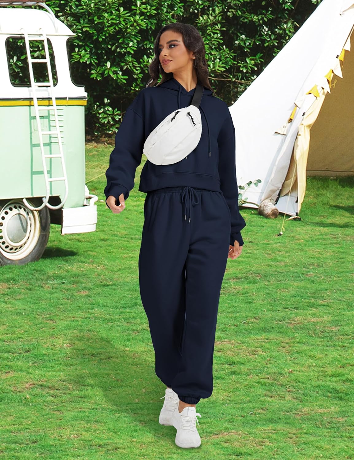 Sweatsuits for Women 2 Piece Set Crop Fleece Lining Hoodies Jogger Sweatpants Sweat Suits - Image 3